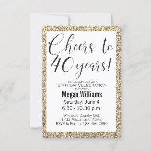 40. Geburtstag Elegantes Black and Gold Glitzer Pa Einladung