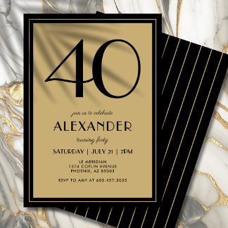 40. Geburtstag Erwachsene Schwarz und Gold Modern  Einladung