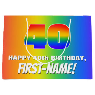 40. Geburtstag: Farbenfroh, Fun Rainbow Pattern #  Große Geschenktüte