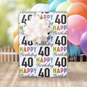 40. Geburtstag farbenfrohe Typografie Wrapping Pap Geschenkpapier Set