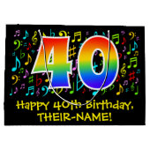 40. Geburtstag - Farbige Musiksymbole, Regenbogen Große Geschenktüte (Rückseite)