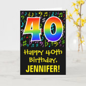 40. Geburtstag: Farbige Musiksymbole + Regenbogen Karte (Gelbe Blume)