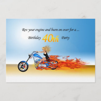 40. Geburtstag Flaming Motorrad-Party Einladung