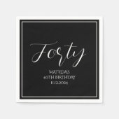 40. Geburtstag Forty Black Elegant Schrift Modern Serviette (Vorderseite)