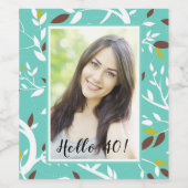 40. Geburtstag Foto aquamarines botanisches Muster Weinetikett (Einzelnes Label)