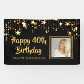 40. Geburtstag Foto Black Gold Stars Personalisier Banner (Horizontal)