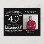 40. Geburtstag Foto Black Vintag Birthday Einladun Postkarte (Vorderseite)