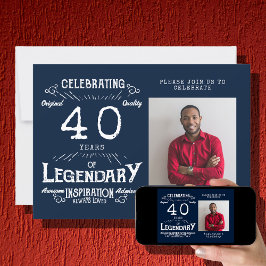 40. Geburtstag Foto Blau Vintag Einladung