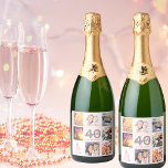 40. Geburtstag Foto Collage Rose Goldname Schaumweinetikett<br><div class="desc">Ein Flaschenetikett für ein 40. Party,  das ihr Leben mit einer Collage von 8 Ihrer Fotos feiert. Personalisieren und fügen Sie einen Namen,  Alter 40 und ein Datum. Geburtsdatum oder Geburtsdatum des Party. Graue und dunkle Rose goldfarbene Buchstaben. Eine gürtliche und feminine Rose mit goldfarbenem Hintergrund.</div>