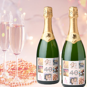 40. Geburtstag Foto Collage Rose Goldname Schaumweinetikett