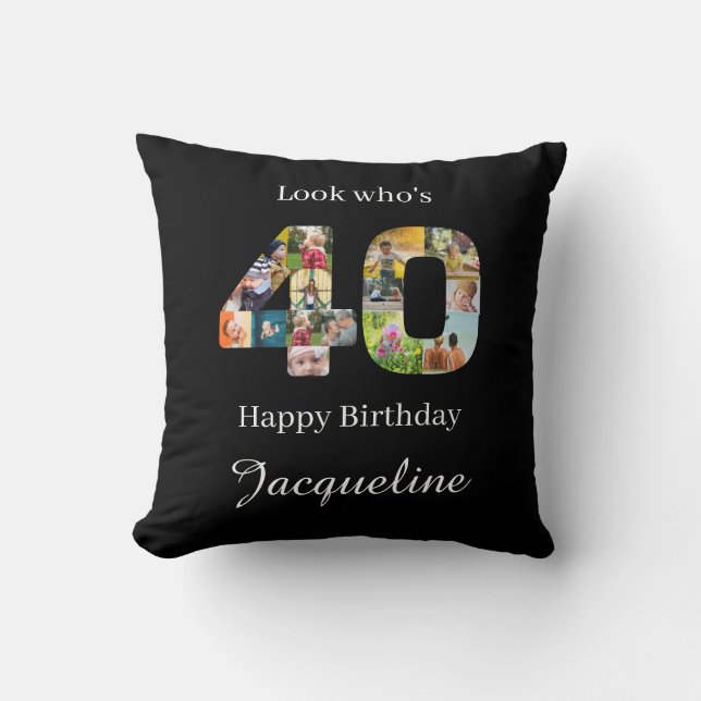 40. Geburtstag Foto Collage Template Throw Kissen (Vorderseite)