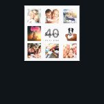 40. Geburtstag Foto Collage weiß Monogramm Leinwanddruck<br><div class="desc">Ein einzigartiges 40. Geburtstagsgeschenk oder Sake, das ihr Leben mit einer Collage von 8 deiner Fotos feiert. Fügen Sie Bilder von ihrer Familie, Freunden, Haustieren, Hobbys oder Traumreise Ziel. Personalisieren und fügen Sie einen Namen, Alter 40 und ein Datum. Graue und schwarze Buchstaben. Ein schick weißer Hintergrund. Diese Leinwand ist...</div>