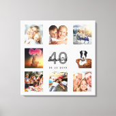 40. Geburtstag Foto Collage weiß Monogramm Leinwanddruck (Vorderseite)