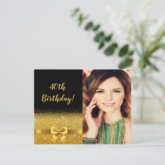 40. Geburtstag Foto Goldbug Einladung (Stehend Vorderseite)