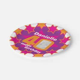 40. Geburtstag Foto Name rosa Sternenschild Pappteller