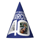 40. Geburtstag Foto personalisiert blau weiß Partyhütchen (Vorderseite)