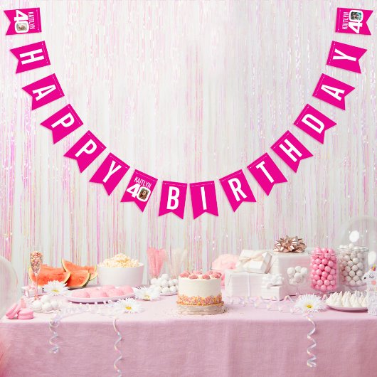 40. Geburtstag Foto pink weiß Wimpelkette