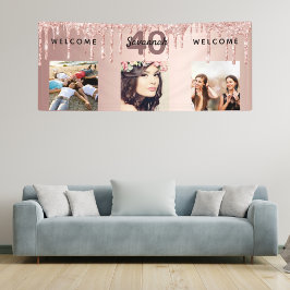 40. Geburtstag Foto Rose Gold Glitzer funkeln Banner