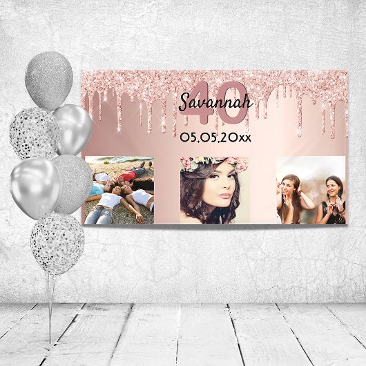 40. Geburtstag Foto Rose Gold Rosa Glitzer Banner