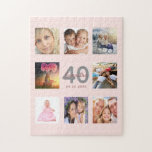 40. Geburtstag Foto Rose Gold Rosa Puzzle<br><div class="desc">Ein einzigartiges 40. Geburtstagsgeschenk oder Sake, das ihr Leben mit einer Collage von 8 deiner Fotos feiert. Fügen Sie Bilder von ihrer Familie, Freunden, Haustieren, Hobbys oder Traumreise Ziel. Personalisieren und fügen Sie einen Namen, Alter 40 und ein Datum. Graue und dunkle Rose goldfarbene Buchstaben. Elegante und trendige rosa Hintergrundfarbe....</div>