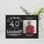 40. Geburtstag Foto Schwarz Vintag Einladung (Stehend Vorderseite)