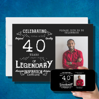 40. Geburtstag Foto Schwarz Vintag Einladung