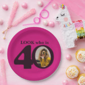 40. Geburtstag Foto sieht dunkelrosa Papierplatte Pappteller (Party)