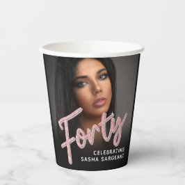 40. Geburtstag Foto Skript Glitzer pink Pappbecher