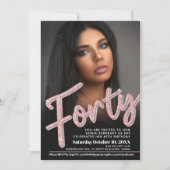 40. Geburtstag Foto Skript Glitzer Rose pink Einladung (Vorderseite)