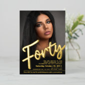40. Geburtstag Foto-Skript Gold Folieneinladung (Stehend vorne)