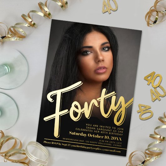 40. Geburtstag Foto-Skript Gold Folieneinladung