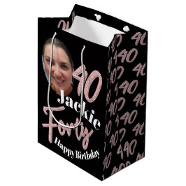 40. Geburtstag Foto Skript Rose pink Mittlere Geschenktüte