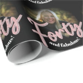 40. Geburtstag Foto Skript Rose rosa benutzerdefin Geschenkpapier (Rolleneckpunkt)