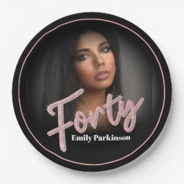 40. Geburtstag Foto Skript Rose rosa benutzerdefin Pappteller