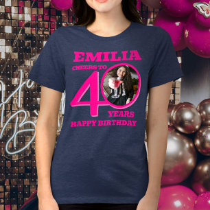 40. Geburtstag Foto und Name Rosa Text Tri-Blend Shirt