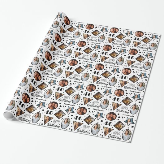 40. Geburtstag Foto Wrapping Paper Geschenkpapier (Ungerollt)