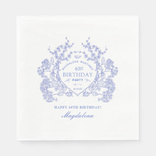 40. Geburtstag Französisch Blue Floral Wappen Cust Serviette