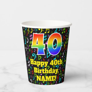 40. Geburtstag: Fun Musiknotens Pattern, Regenboge Pappbecher