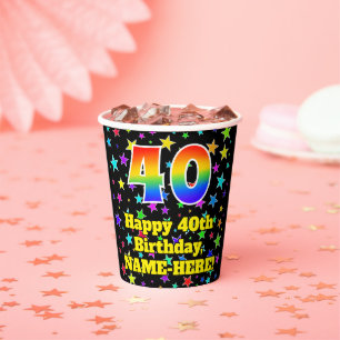 40. Geburtstag: Fun Stars Muster und Regenbogen 40 Pappbecher