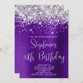 40. Geburtstag Funkelnd Silver Glitzer Lila Satin Einladung (Vorne/Hinten)