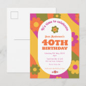 40. Geburtstag funky Blumen Einladung Postkarte (Vorne/Hinten)
