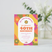 40. Geburtstag funky Blumen Einladung Postkarte (Stehend Vorderseite)