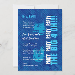 40. Geburtstag für ihn Royal Blue und Aqua W1502 Einladung
