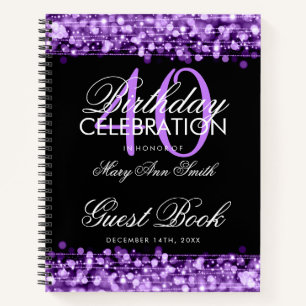 40. Geburtstag Gästebuch Party Glitzern Lila Notizblock