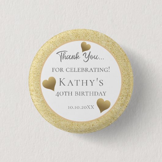 40. Geburtstag Gastgeschenke Goldene Herzen Button (Vorderseite)