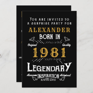 40. Geburtstag Geboren 1981 Black Gold Retro Vinta Einladung