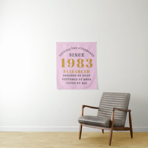 40. Geburtstag Geboren 1983 Namen hinzufügen Rosa  Wandteppich