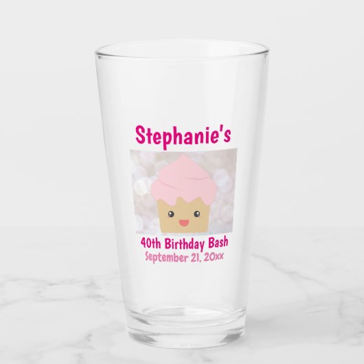 40. Geburtstag Gefallen Niedlich Pink Cupcake Beer Glas (Vorderseite)