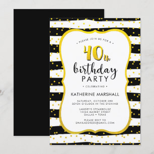 40. Geburtstag gestreift Gold und Schwarz Einladung