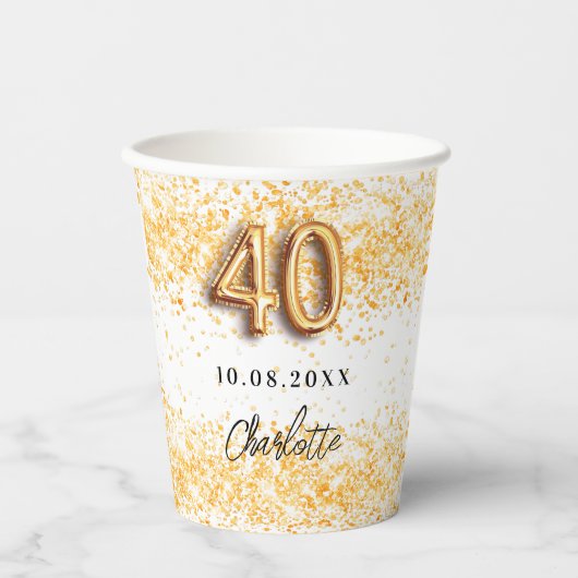 40. Geburtstag Glitzer Pappbecher (Vorderseite)